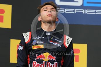 World © Octane Photographic Ltd. Saturday 25th July 2015. DAMS – Pierre Gasly (2nd). GP2 Race 1 podium – Hungaroring, Hungary. Digital Ref. : 1354CB7D8942