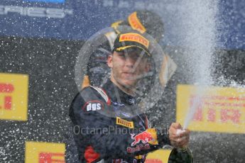 World © Octane Photographic Ltd. Saturday 25th July 2015. DAMS – Pierre Gasly (2nd). GP2 Race 1 podium – Hungaroring, Hungary. Digital Ref. : 1354CB7D9005