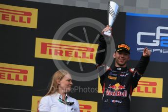 World © Octane Photographic Ltd. Saturday 25th July 2015. DAMS – Pierre Gasly (2nd). GP2 Race 1 podium – Hungaroring, Hungary. Digital Ref. : 1354LB1D1589