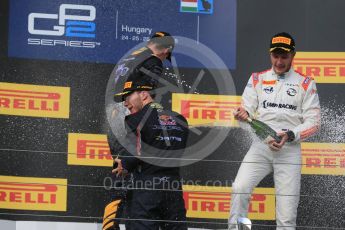 World © Octane Photographic Ltd. Saturday 25th July 2015. DAMS – Alex Lynn (1st), and Pierre Gasly (2nd) and Rapax – Sergey Sirotkin (provisional 3rd). GP2 Race 1 podium – Hungaroring, Hungary. Digital Ref. : 1354LB1D1648