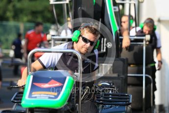 World © Octane Photographic Ltd. Friday 24th July 2015. Status Grand Prix pit team on the way! GP3 Practice Session – Hungaroring, Hungary. Digital Ref. : 1350CB1L5901