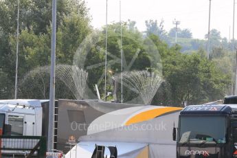 World © Octane Photographic Ltd. Saturday 25th July 2015. The GP2 DAMS teams water sprays to keep the garage cool. GP3 Qualifying – Hungaroring, Hungary. Digital Ref. : 1353CB1L6299