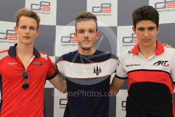 World © Octane Photographic Ltd. Saturday 25th July 2015. Trident – Luca Ghiotto (pole), Arden International – Emil Bernstorff (2nd) and ART Grand Prix – Esteban Ocon (3rd). GP3 Qualifying press conference – Hungaroring, Hungary. Digital Ref. : 1353CB1L6389