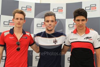 World © Octane Photographic Ltd. Saturday 25th July 2015. Trident – Luca Ghiotto (pole), Arden International – Emil Bernstorff (2nd) and ART Grand Prix – Esteban Ocon (3rd). GP3 Qualifying press conference – Hungaroring, Hungary. Digital Ref. : 1353CB1L6389