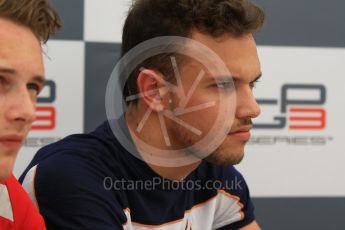 World © Octane Photographic Ltd. Saturday 25th July 2015. Trident – Luca Ghiotto (pole) and ART Grand Prix – Esteban Ocon (3rd). GP3 Qualifying press conference – Hungaroring, Hungary. Digital Ref. : 1353CB1L6389