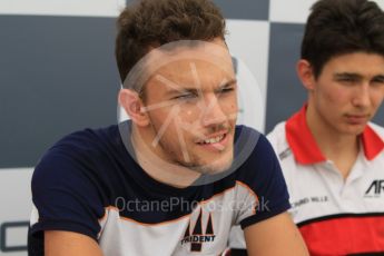 World © Octane Photographic Ltd. Saturday 25th July 2015. Trident – Luca Ghiotto (pole) and ART Grand Prix – Esteban Ocon (3rd). GP3 Qualifying press conference – Hungaroring, Hungary. Digital Ref. : 1353CB1L6389