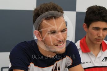 World © Octane Photographic Ltd. Saturday 25th July 2015. Trident – Luca Ghiotto (pole) and ART Grand Prix – Esteban Ocon (3rd). GP3 Qualifying press conference – Hungaroring, Hungary. Digital Ref. : 1353CB1L6389