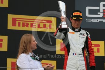 World © Octane Photographic Ltd. Saturday 25th July 2015. ART Grand Prix – Esteban Ocon (2nd). GP3 Race 1 Podium – Hungaroring, Hungary. Digital Ref. :