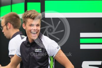 World © Octane Photographic Ltd. Thursday 23rd July 2015. Status Grand Prix – Seb Morris. GP3 Paddock – Hungaroring, Hungary. Digital Ref. : 1344CB1L4447