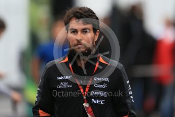 World © Octane Photographic Ltd. Sahara Force India VJM08B – Sergio Perez. Saturday 5th September 2015, F1 Italian GP Paddock, Monza, Italy. Digital Ref: 1409LB1D0438