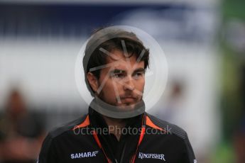 World © Octane Photographic Ltd. Sahara Force India VJM08B – Sergio Perez. Saturday 5th September 2015, F1 Italian GP Paddock, Monza, Italy. Digital Ref: 1409LB1D0444