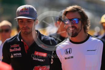 World © Octane Photographic Ltd. McLaren Honda MP4/30 – Fernando Alonso and Scuderia Toro Rosso STR10 – Carlos Sainz Jnr. Sunday 6th September 2015, F1 Italian GP Drivers’ Parade, Monza, Italy. Digital Ref: 1418LB5D9109