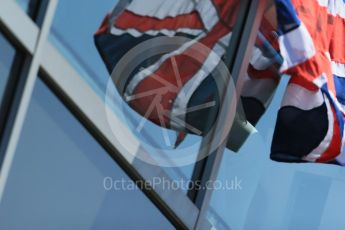 World © Octane Photographic Ltd. British flag flies for Hamilton. Sunday 6th September 2015, F1 Italian GP Podium, Monza, Italy. Digital Ref: 1420LB1D2840