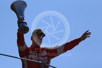 World © Octane Photographic Ltd. Scuderia Ferrari SF15-T– Sebastian Vettel (2nd). Sunday 6th September 2015, F1 Italian GP Podium, Monza, Italy. Digital Ref: 1420LB1D2978