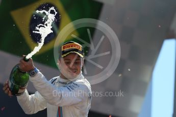 World © Octane Photographic Ltd. Williams Martini Racing FW37 – Felipe Massa (3rd). Sunday 6th September 2015, F1 Italian GP Podium, Monza, Italy. Digital Ref: 1420LB1D3182