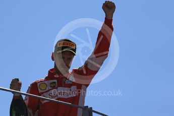 World © Octane Photographic Ltd. Scuderia Ferrari SF15-T– Sebastian Vettel (2nd). Sunday 6th September 2015, F1 Italian GP Podium, Monza, Italy. Digital Ref: 1420LB1D3195