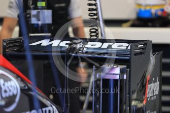 World © Octane Photographic Ltd. McLaren Honda MP4/30 rear wing. Saturday 5th September 2015, F1 Italian GP Practice 3, Monza, Italy. Digital Ref: 1411LB1D0625