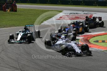 World © Octane Photographic Ltd. Williams Martini Racing FW37 – Valtteri Bottas and Mercedes AMG Petronas F1 W06 Hybrid – Nico Rosberg. Sunday 6th September 2015, F1 Italian GP Race, Monza, Italy. Digital Ref: 1419LB1D2663