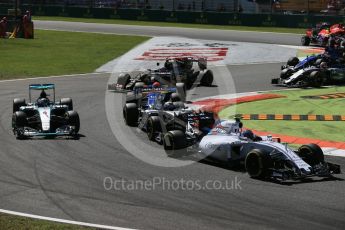 World © Octane Photographic Ltd. Williams Martini Racing FW37 – Valtteri Bottas, Sahara Force India VJM08B – Sergio Perez and Mercedes AMG Petronas F1 W06 Hybrid – Nico Rosberg. Sunday 6th September 2015, F1 Italian GP Race, Monza, Italy. Digital Ref: 1419LB1D2666