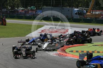World © Octane Photographic Ltd. Lotus F1 Team E23 Hybrid – Romain Grosjean in the first chicane. Sunday 6th September 2015, F1 Italian GP Race, Monza, Italy. Digital Ref: 1419LB1D2670