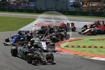 World © Octane Photographic Ltd. Lotus F1 Team E23 Hybrid – Romain Grosjean in the first chicane. Sunday 6th September 2015, F1 Italian GP Race, Monza, Italy. Digital Ref: 1419LB1D2674