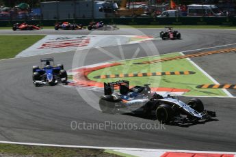 World © Octane Photographic Ltd. Sahara Force India VJM08B – Nico Hulkenberg and Sauber F1 Team C34-Ferrari – Marcus Ericsson. Sunday 6th September 2015, F1 Italian GP Race, Monza, Italy. Digital Ref: 1419LB1D2808