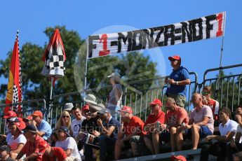 World © Octane Photographic Ltd. "F1-Monza = No F1" banner. Sunday 6th September 2015, F1 Italian GP Race, Monza, Italy. Digital Ref: 1419LB5D9151