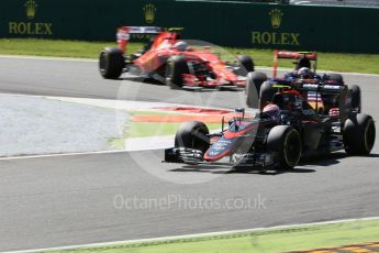 World © Octane Photographic Ltd. McLaren Honda MP4/30 - Jenson Button, Scuderia Toro Rosso STR10 – Carlos Sainz Jnr and Scuderia Ferrari SF15-T– Kimi Raikkonen. Sunday 6th September 2015, F1 Italian GP Race, Monza, Italy. Digital Ref: 1419LB5D9276