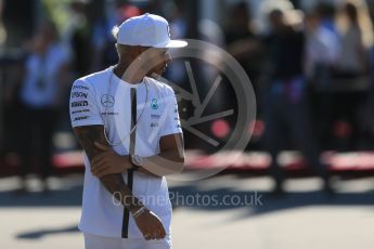 World © Octane Photographic Ltd. Mercedes AMG Petronas F1 W06 Hybrid – Lewis Hamilton. Sunday 6th September 2015, F1 Italian GP Paddock, Monza, Italy. Digital Ref: 1417LB1D2085