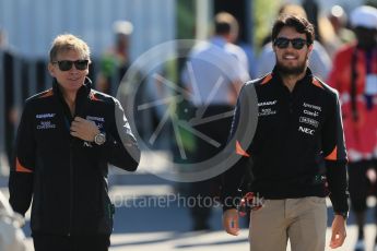 World © Octane Photographic Ltd. Sahara Force India VJM08B – Sergio Perez. Sunday 6th September 2015, F1 Italian GP Paddock, Monza, Italy. Digital Ref: 1417LB1D2159