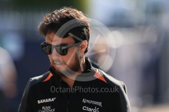 World © Octane Photographic Ltd. Sahara Force India VJM08B – Sergio Perez. Sunday 6th September 2015, F1 Italian GP Paddock, Monza, Italy. Digital Ref: 1417LB1D2179
