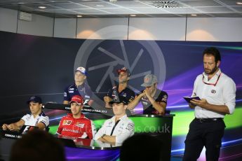 World © Octane Photographic Ltd. FIA Drivers’ Press Conference. Thursday 3rd September 2015, F1 Italian GP Press Conference, Monza, Italy. Marcus Ericsson – Sauber F1 Team, Felipe Massa – Williams Martini Racing, Daniel Ricciardo - Infiniti Red Bull Racing, Carlos Sainz (Scuderia Toro Rosso), Nico Rosberg - Mercedes AMG Petronas , Sebastian Vettel - Scuderia Ferrari. Digital Ref: 1401LB5D8177