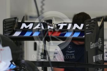 World © Octane Photographic Ltd. Williams Martini Racing FW37 rear wing. Thursday 3rd September 2015, F1 Italian GP Paddock, Monza, Italy. Digital Ref: 1400LB1D8097