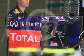 World © Octane Photographic Ltd. Infiniti Red Bull Racing RB11rear wing. Thursday 3rd September 2015, F1 Italian GP Paddock, Monza, Italy. Digital Ref: 1400LB1D8108