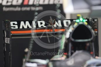 World © Octane Photographic Ltd. Sahara Force India VJM08B rear wing. Thursday 3rd September 2015, F1 Italian GP Paddock, Monza, Italy. Digital Ref: 1400LB1D8168