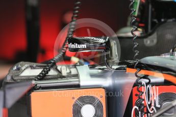World © Octane Photographic Ltd. Sahara Force India VJM08B mirror. Thursday 3rd September 2015, F1 Italian GP Paddock, Monza, Italy. Digital Ref: 1400LB1D8171