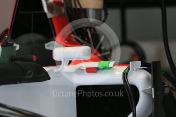 World © Octane Photographic Ltd. Manor Marussia F1 Team MR03B sidepod vane detail. Thursday 3rd September 2015, F1 Italian GP Paddock, Monza, Italy. Digital Ref: 1400LB1D8183