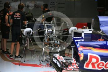 World © Octane Photographic Ltd. Scuderia Toro Rosso STR10 setting up front suspension – Carlos Sainz Jnr. Thursday 3rd September 2015, F1 Italian GP Paddock, Monza, Italy. Digital Ref: 1400LB5D8071