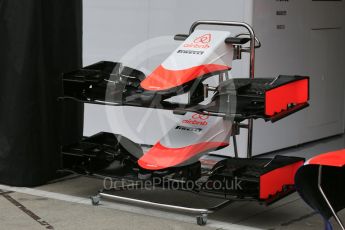 World © Octane Photographic Ltd. Manor Marussia F1 Team MR03B nose and front wing. Thursday 3rd September 2015, F1 Italian GP Paddock, Monza, Italy. Digital Ref: 1400LB5D8096