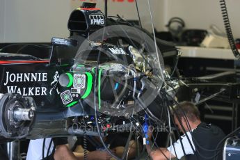 World © Octane Photographic Ltd. McLaren Honda MP4/30 radiator and wiring detail. Thursday 3rd September 2015, F1 Italian GP Paddock, Monza, Italy. Digital Ref: 1400LB5D8124