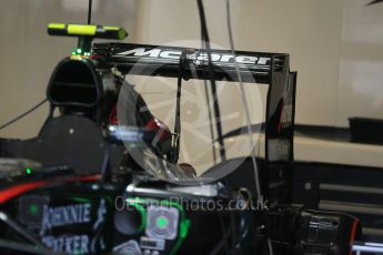 World © Octane Photographic Ltd. McLaren Honda MP4/30 rear wing - Jenson Button. Friday 4th September 2015, F1 Italian GP Pitlane, Monza, Italy. Digital Ref: 1404LB1D8583