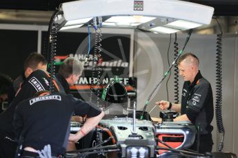 World © Octane Photographic Ltd. Sahara Force India VJM08B – Sergio Perez. Friday 4th September 2015, F1 Italian GP Pitlane, Monza, Italy. Digital Ref: 1404LB1D8605