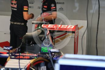 World © Octane Photographic Ltd. Scuderia Toro Rosso STR10 rear wing – Max Verstappen. Friday 4th September 2015, F1 Italian GP Pitlane, Monza, Italy. Digital Ref: 1404LB1D8621