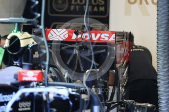 World © Octane Photographic Ltd. Lotus F1 Team E23 Hybrid rear wing - Reserve Driver – Jolyon Palmer. Friday 4th September 2015, F1 Italian GP Pitlane, Monza, Italy. Digital Ref: 1404LB1D8647
