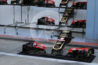 World © Octane Photographic Ltd. Lotus F1 Team E23 Hybrid noses – Jolyon Palmer and Pastor Maldonado. Friday 4th September 2015, F1 Italian GP Pitlane, Monza, Italy. Digital Ref: 1404LB1D8652