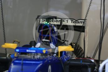 World © Octane Photographic Ltd. Sauber F1 Team C34-Ferrari rear wing – Marcus Ericsson. Friday 4th September 2015, F1 Italian GP Pitlane, Monza, Italy. Digital Ref: 1404LB1D8658