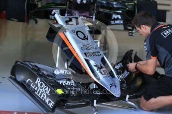 World © Octane Photographic Ltd. Sahara Force India VJM08B new style nose – Nico Hulkenberg. Friday 4th September 2015, F1 Italian GP Pitlane, Monza, Italy. Digital Ref: 1404LB1D8677