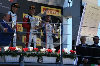 World © Octane Photographic Ltd. Sunday 6th September 2015. ART Grand Prix – Marvin Kirchhofer (1st) and Esteban Ocon (2nd) and Trident – Luca Ghiotto (3rd). GP3 Race 2 - Monza, Italy. Digital Ref. : 1415LB1D2265