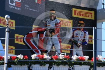 World © Octane Photographic Ltd. Sunday 6th September 2015. ART Grand Prix – Marvin Kirchhofer (1st) and Esteban Ocon (2nd) and Trident – Luca Ghiotto (3rd). GP3 Race 2 - Monza, Italy. Digital Ref. : 1415LB1D2296