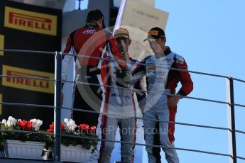 World © Octane Photographic Ltd. Sunday 6th September 2015. ART Grand Prix – Marvin Kirchhofer (1st) and Esteban Ocon (2nd) and Trident – Luca Ghiotto (3rd). GP3 Race 2 - Monza, Italy. Digital Ref. : 1415LB1D2321